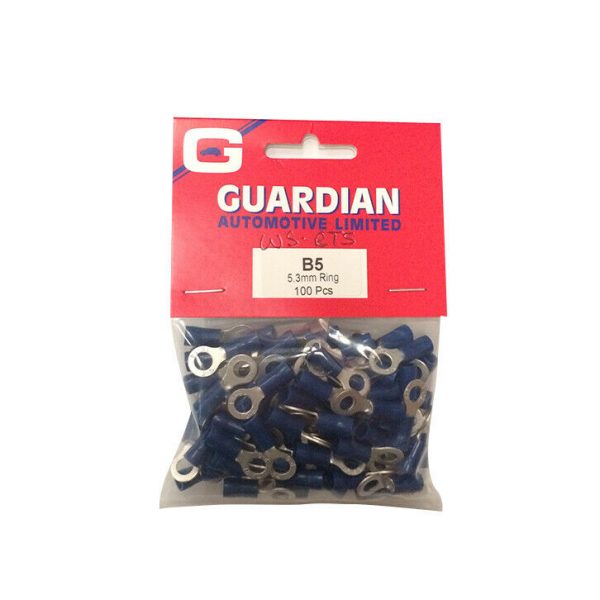 Pre-Insulated Ring Terminals 5.3mm Blue - 100 Pieces WORKSHOPPLUS FREE DELIVERY